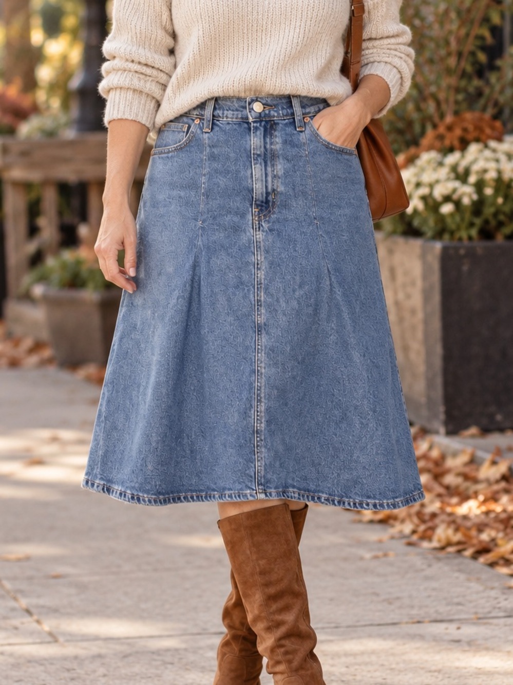 Levi Strauss Signature Cotton Stretch Denim A-Line Midi Skirt Size 12 W31